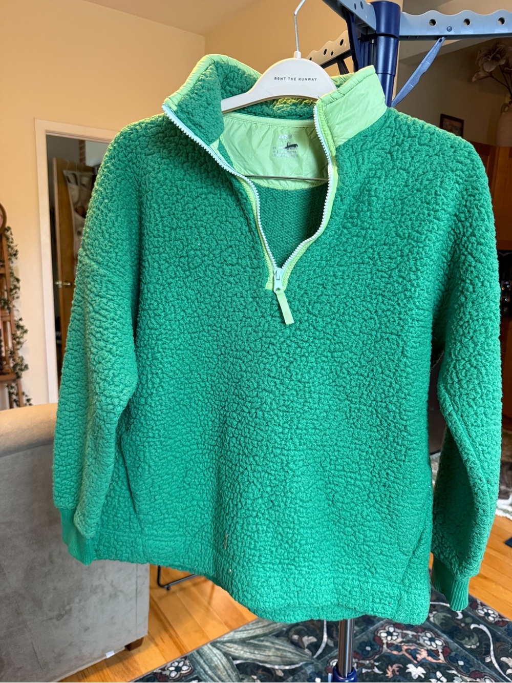 aerie Green Sherpa Half-Zip Teddy Jacket